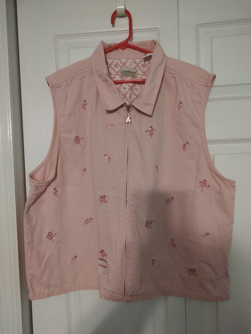 Longaberger Homestead Women’s Pink Floral Full Zip Sleeveless Vest XXXL